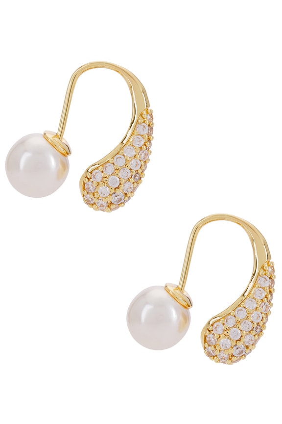 view 2 of 3 Hooked Pave And Pearl Earrings in Gold