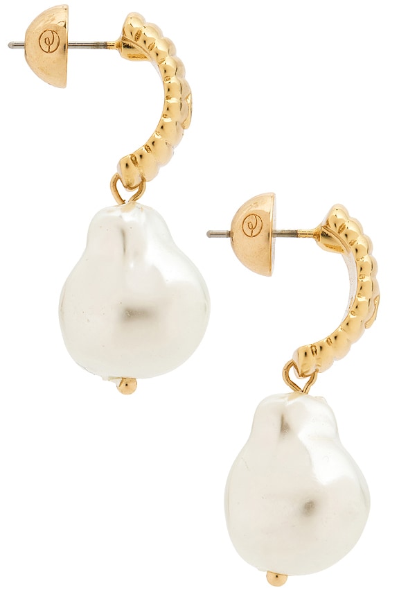 view 2 of 2 Ribbed Pearl Drop Earrings in Pearl & Gold