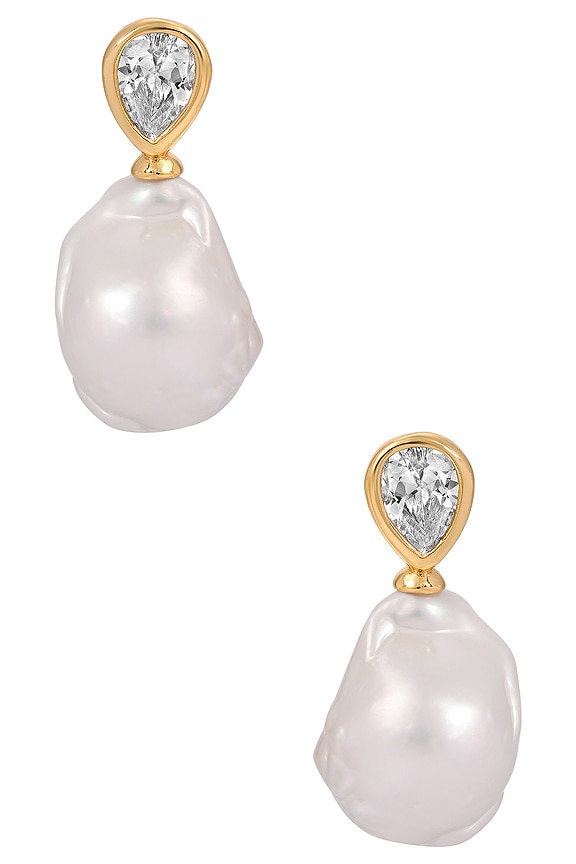 view 2 of 2 Single Pearl Drop Earrings in Clear Crystal & Gold