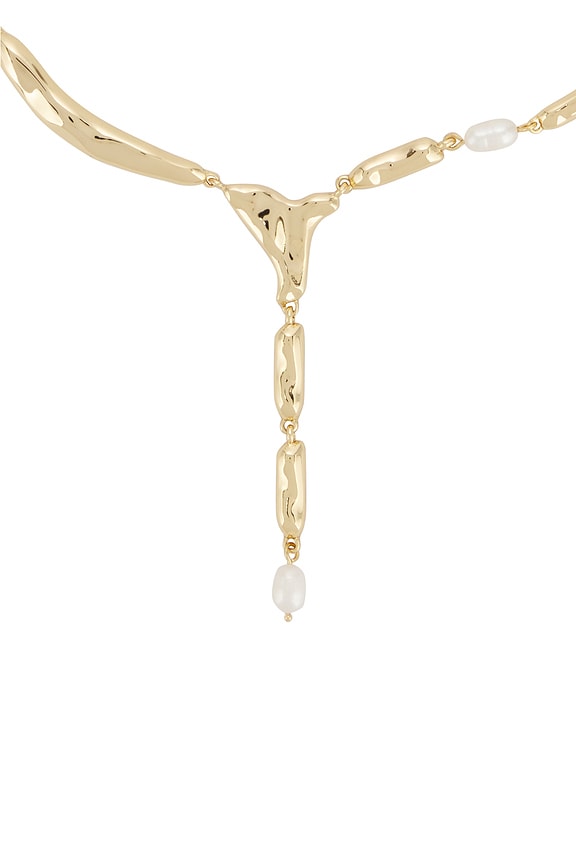 view 2 of 3 Liquid Melt And Pearl Lariat Necklace in Clear Crystal & Gold