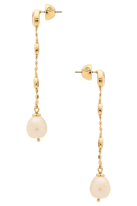 view 2 of 2 Pearl And Crystal Linear Earrings in Clear Crystal & Gold