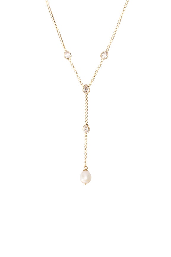 view 2 of 2 Dripping Crystal Lariat Necklace in Clear Crystal & Gold