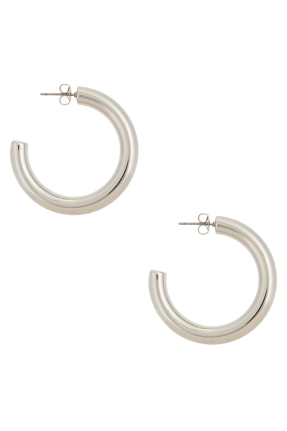 view 2 of 3 Medium Thick Classic Hoops in Rhodium