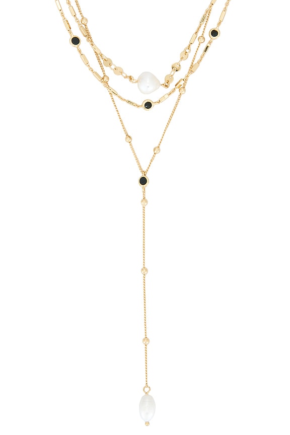 view 2 of 3 Forever Falling Pearl Lariat Necklace in Black & Gold