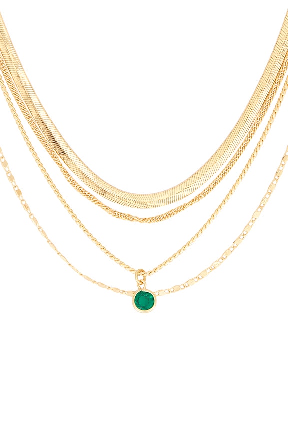 view 2 of 3 All The Chains Layered Necklace in Emerald Crystal & Gold