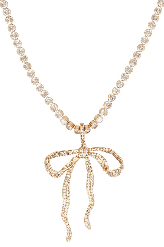 view 2 of 3 Pave Bow Tennis Necklace in Clear Crystal & Gold