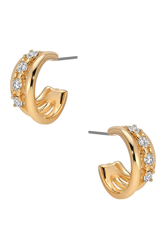 view 2 of 4 Mini Gleam Hoop Earrings in Clear Cystal & Gold