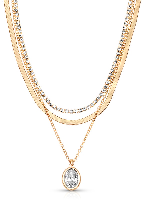 view 2 of 2 Tbc Layered Necklace in Clear Cystal & Gold