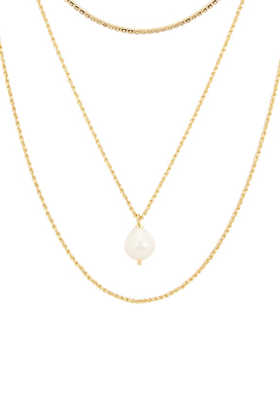 view 2 of 3 Layered Pearl Pendant Necklace in Pearl & Gold