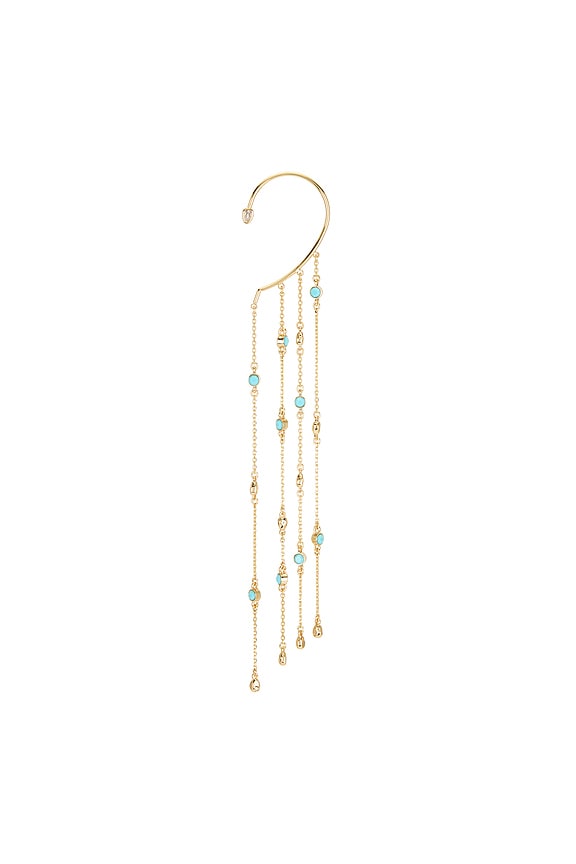 view 2 of 4 Linear Chains Statement Ear Cuff in Turquoise Crystal & Gold