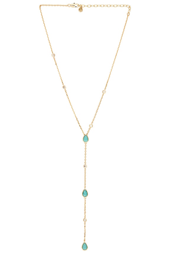 view 1 of 3 COLLAR LARIAT DEWDROP in Turquoise & Gold