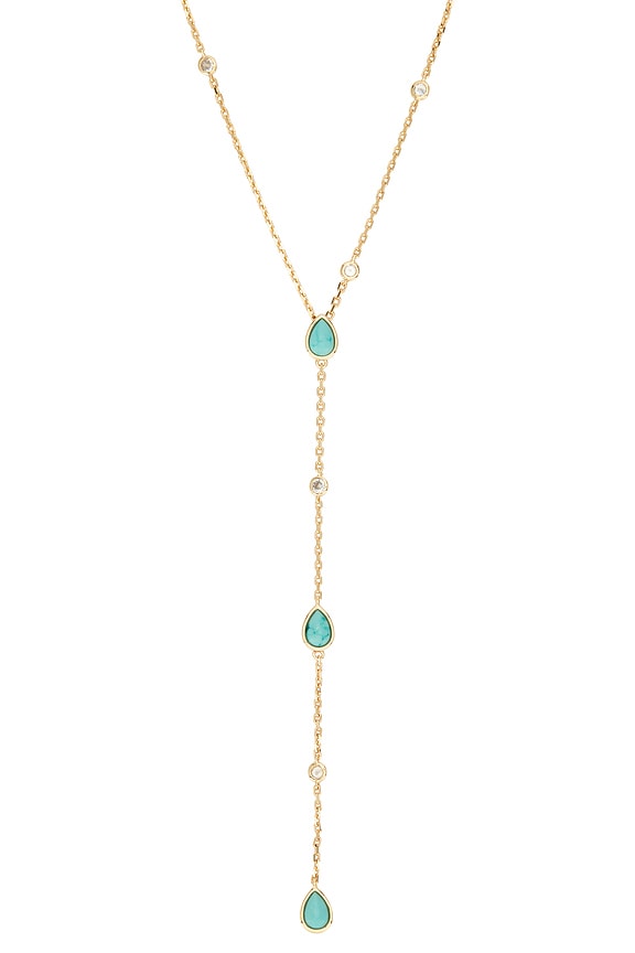 view 2 of 3 COLLAR LARIAT DEWDROP in Turquoise & Gold
