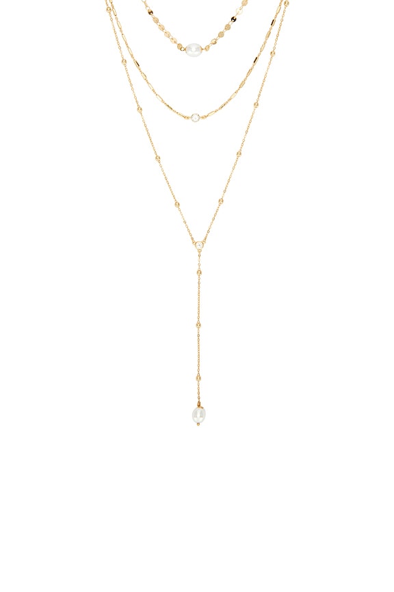 view 2 of 3 COLLAR LARIAT MULTI-CHAIN PEARL LARIAT NECKLACE in Acrylic Pearl & Gold