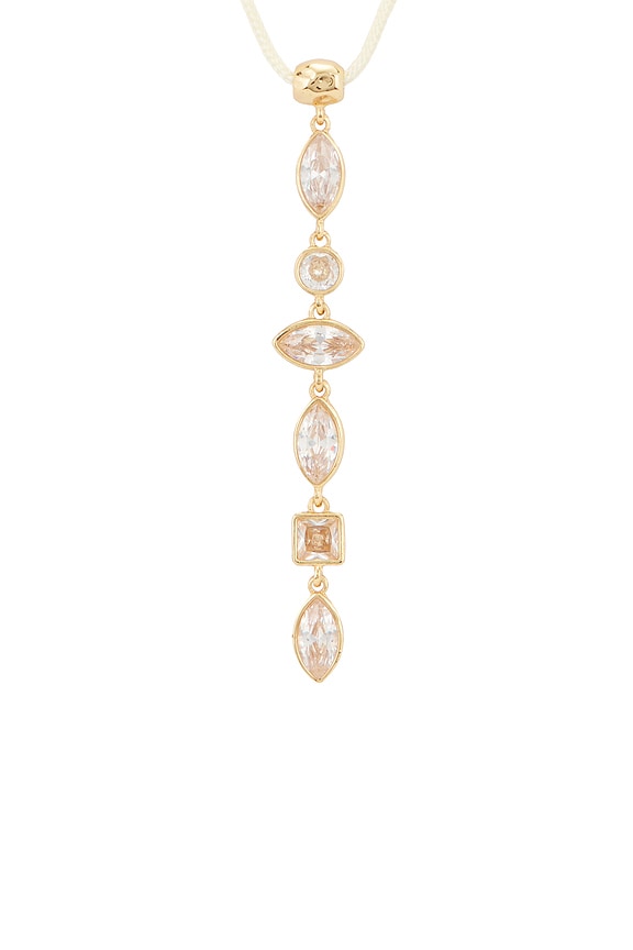view 2 of 3 Crystal Drop Cord Necklace in Cream & Gold