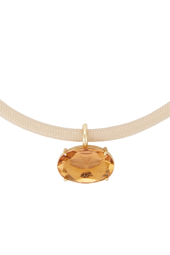 view 2 of 3 Oval Pendant Cord Necklace in Cream & Gold