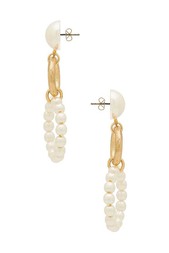 view 2 of 2 Double Drop Earrings in Gold & Pearl