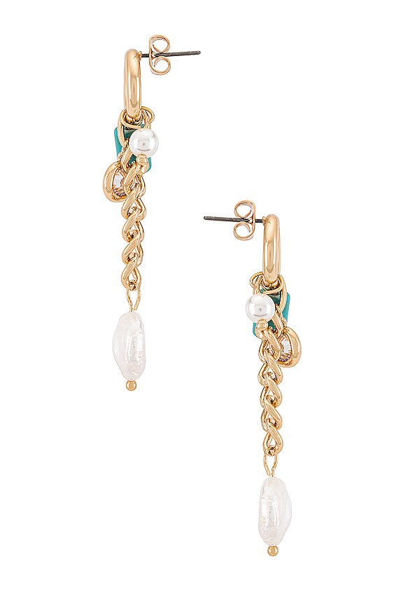 view 2 of 2 Charm Earrings in Gold & Turquoise