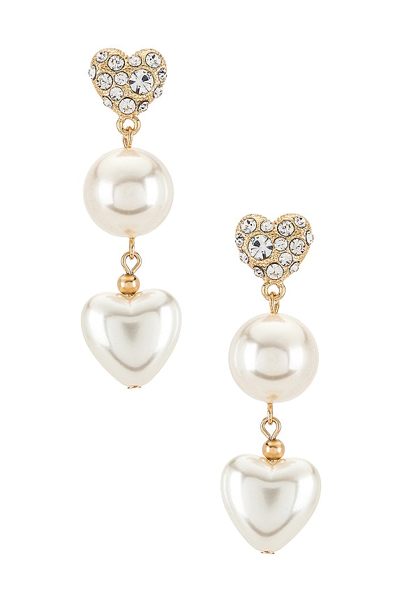 view 1 of 3 Pearl Heart Drop Earrings in Gold