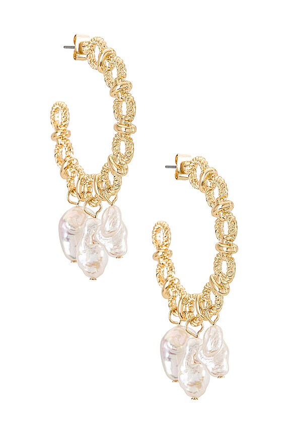 view 1 of 3 Pearl Hoop Earrings in Gold