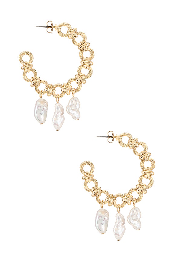 view 2 of 3 Pearl Hoop Earrings in Gold