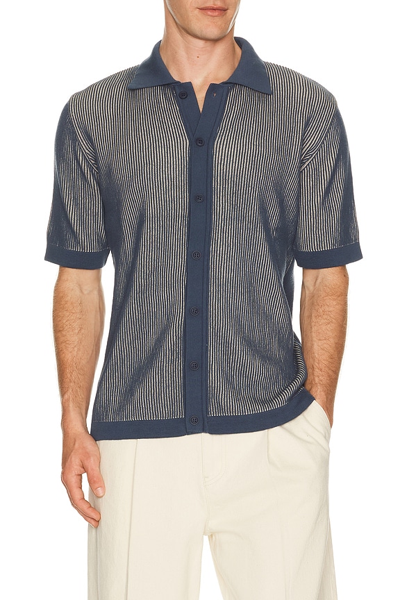 view 1 of 5 Velzy Knitted Shirt in Blue & Sand