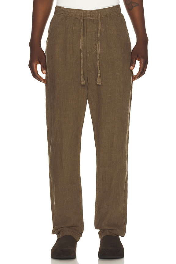 view 1 of 5 Linen Drawstring Pants in Dark Palm