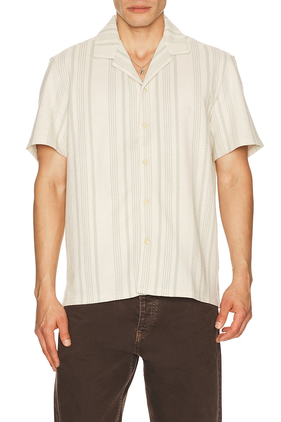 view 1 of 5 Short Sleeve Oasis Camp Shirt in Sage Beach Stripe