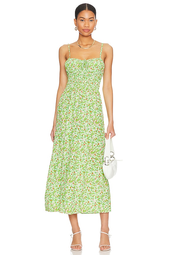 FAITHFULL THE BRAND Caprera Midi Dress in Lou Floral Print Green | REVOLVE