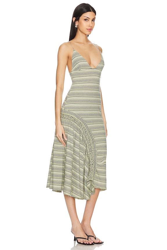 view 2 of 4 Hyeres Asymmetrical Midi Dress in Lemon & Navy Stripe