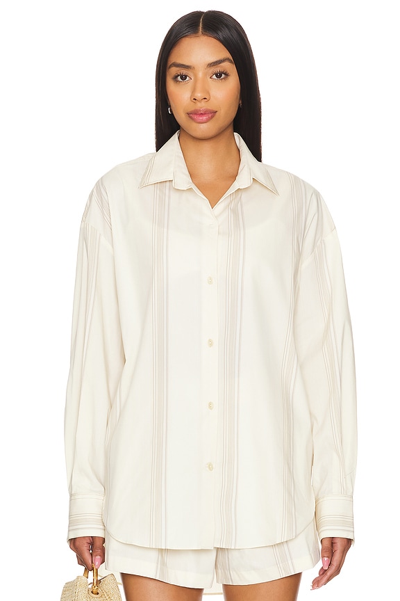 view 2 of 6 En Vau Oversized Shirt in Foam & Taupe Stripe