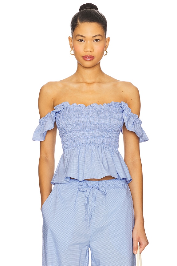 view 2 of 5 Eudora Top in Micro Gingham Soft Blue