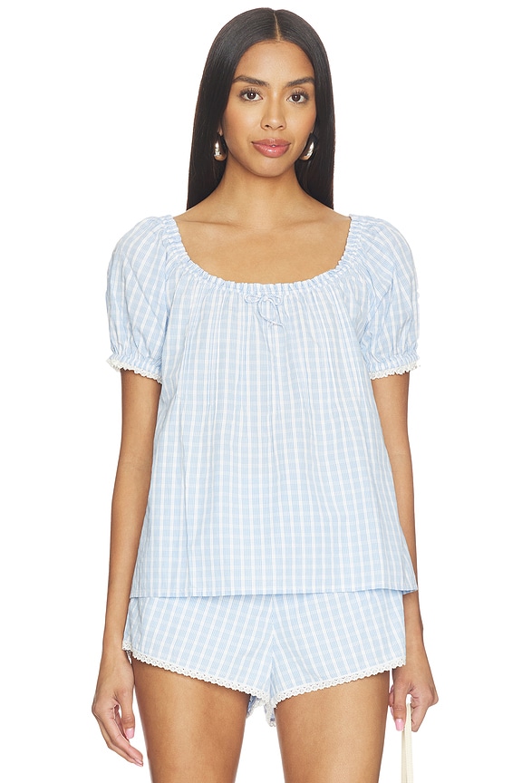 view 1 of 5 Lonny Top in Paloma Check Light Blue White