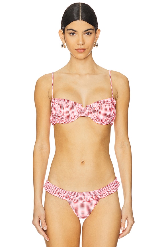 view 1 of 5 Esterel Bikini Top in Gingham Red