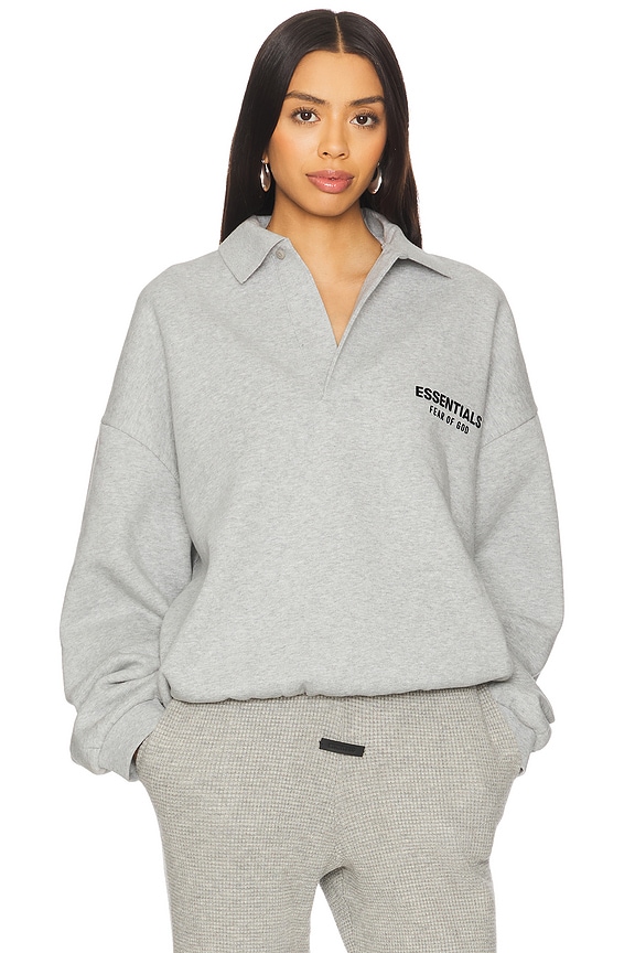 view 2 of 5 Fleece Polo in Light Heather Gray