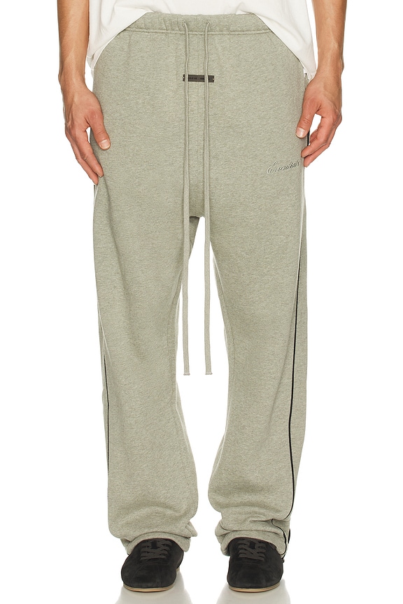 view 1 of 6 Relaxed Fleece Sweatpant With Piping in Concrete Heather & Black