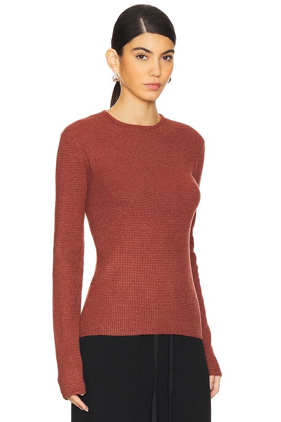 view 2 of 5 Waffle Fitted Long Sleeve in Crimson