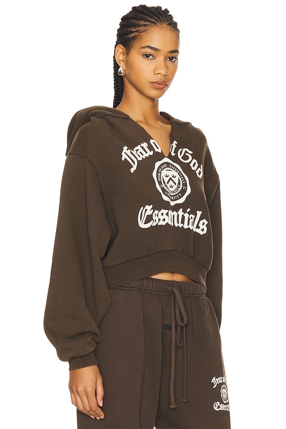 view 2 of 5 Cropped V-Neck Hoodie in Brown