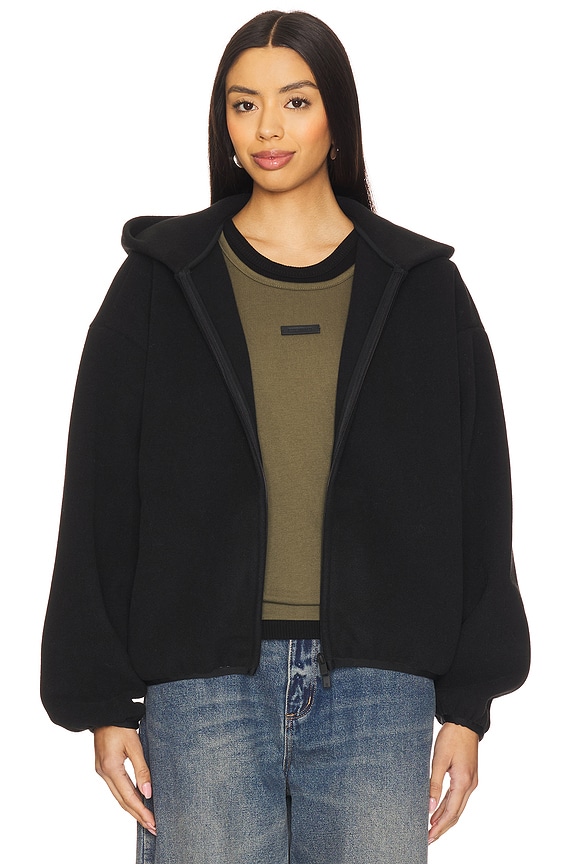 view 2 of 7 Brushed Hooded Bomber Jacket in Black