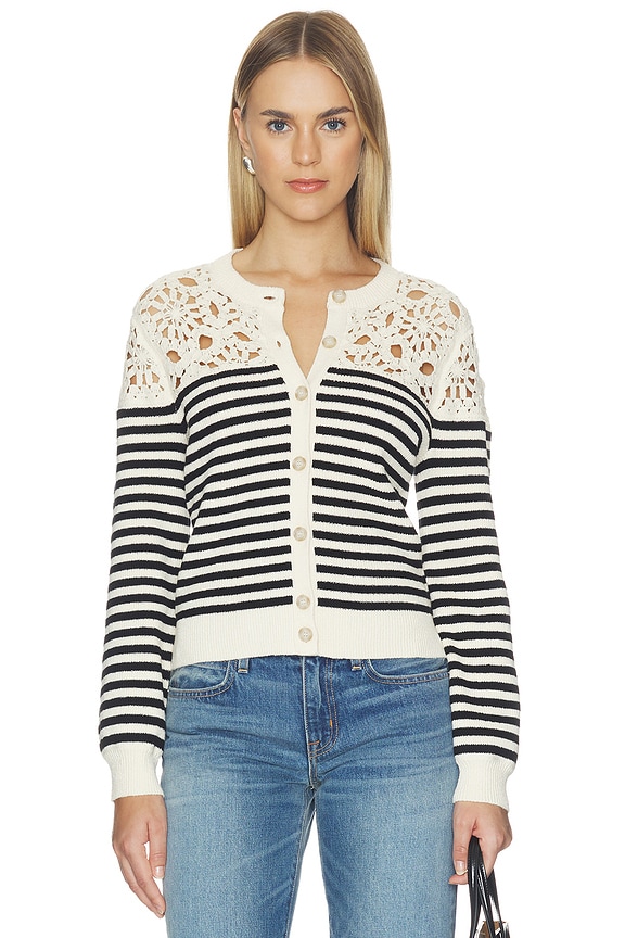 view 1 of 4 The Coastal Stripe Cardi in Cream Multi
