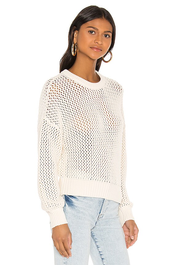 view 2 of 4 Open Knit Stripe Crew Sweater in Off White