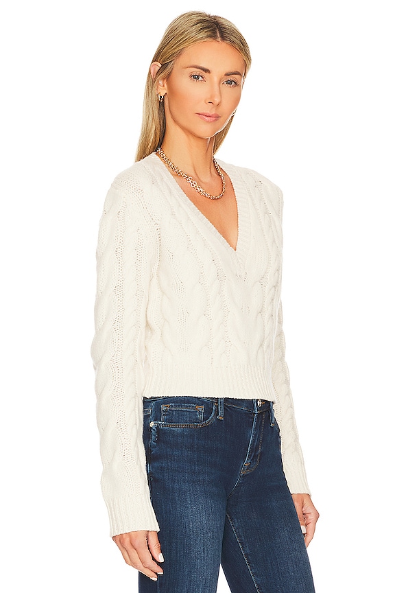 view 2 of 4 Cropped Cable V-Neck in Off White