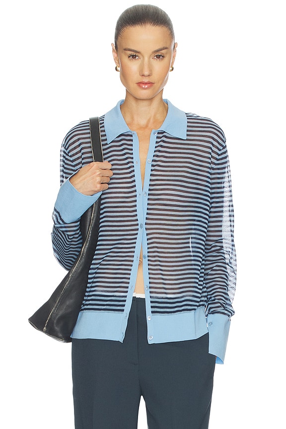 view 1 of 5 The Collared Cardi in Powder Blue Multi