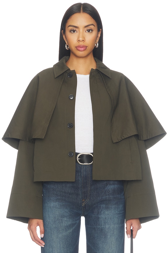 view 2 of 5 The Paddock Cape Jacket in Military Green