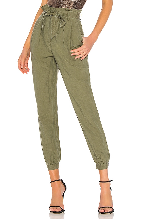 FRAME Paperbag Trouser in Army Green | REVOLVE