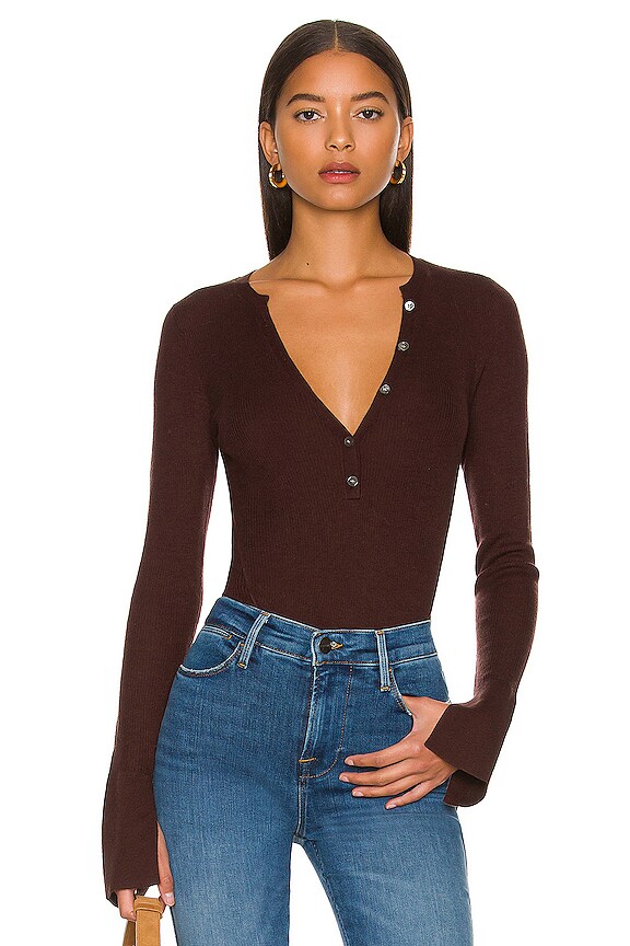 Long Sleeve Rib Henley Sweater