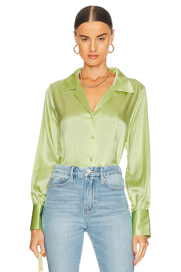 FRAME The Femme Shirt in Bright Lime | REVOLVE