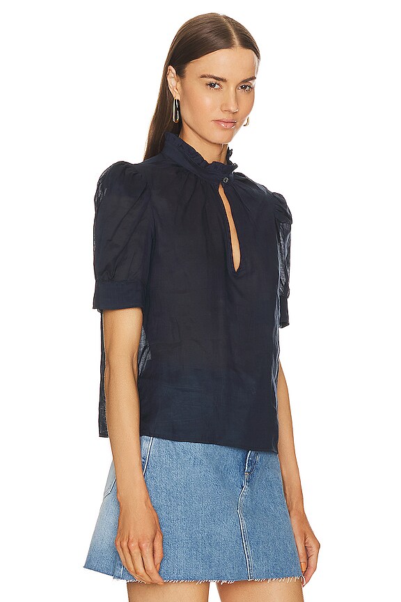 view 2 of 4 Deep V Ruffle Collar Top in Navy