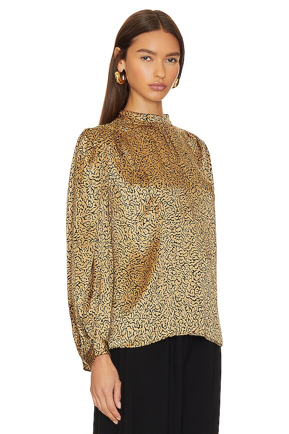 view 2 of 4 Shirred Mock Neck Blouse in Beige Multi