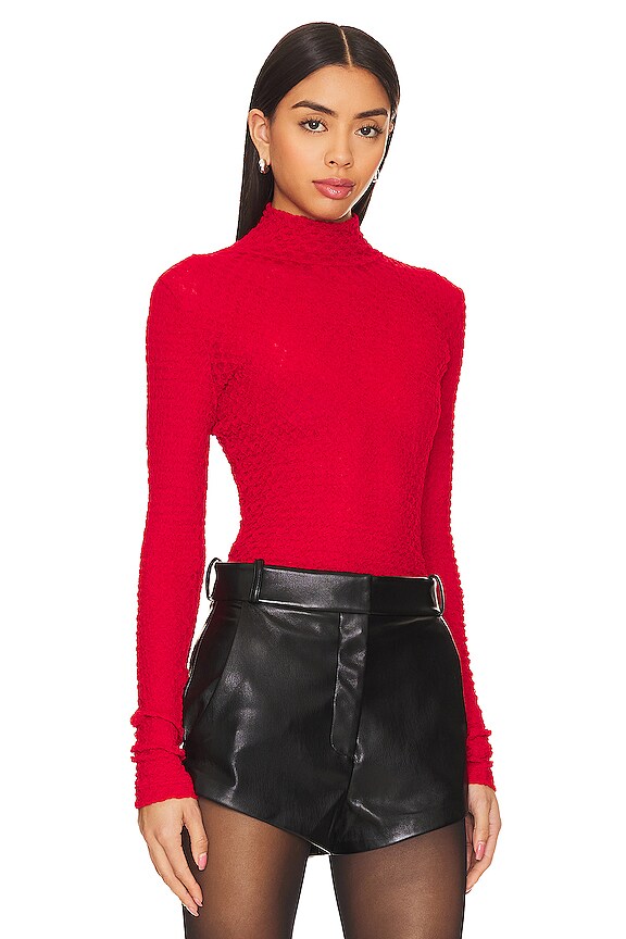 view 2 of 5 Mesh Lace Turtleneck in Cherry Red