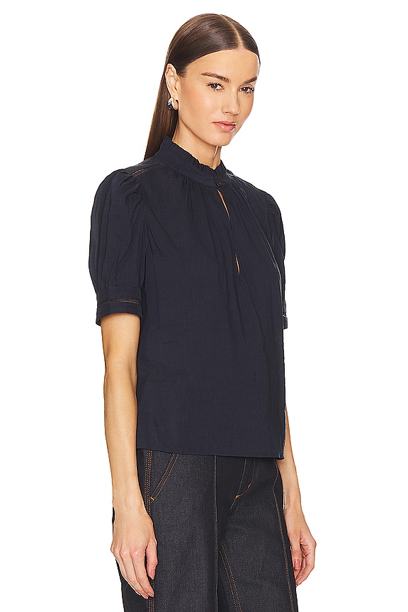 view 2 of 4 Ruffle Collar Inset Lace Top in Navy